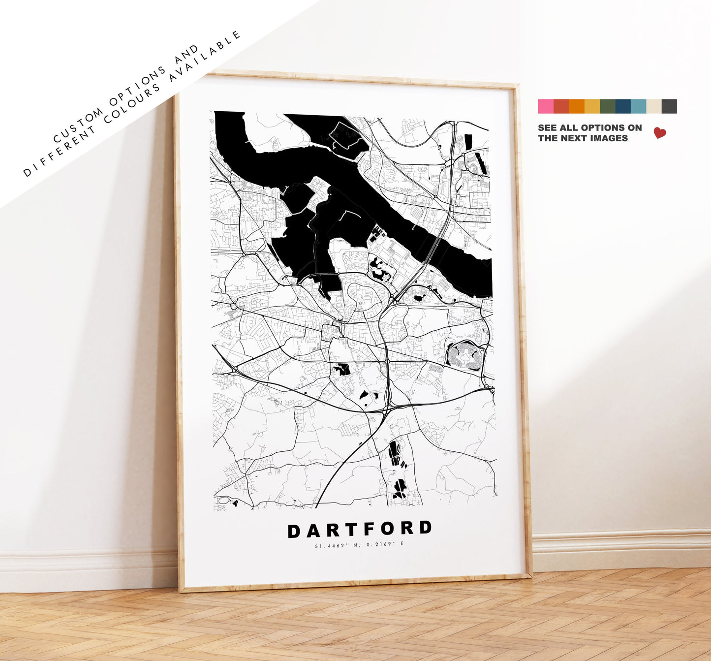 Dartford Map Print - Minimalist City Map Poster - Map Wall Art - UK - Dartford Print - Dartford Poster - Different Colours Available