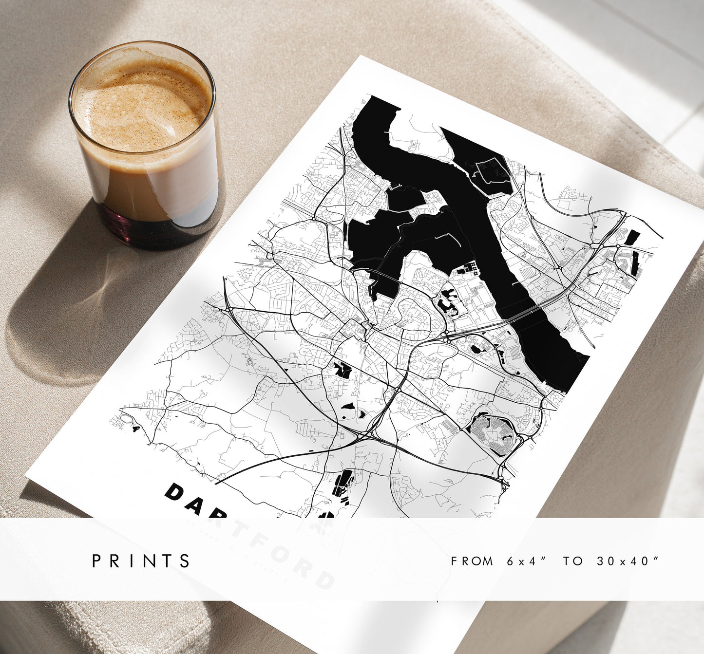 Dartford Map Print - Minimalist City Map Poster - Map Wall Art - UK - Dartford Print - Dartford Poster - Different Colours Available