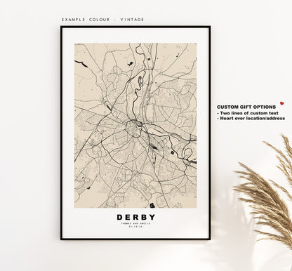 Derby Map Print - Minimalist City Map Poster - Map Wall Art - UK - Derby Print - Derby Poster - Different Colours Available