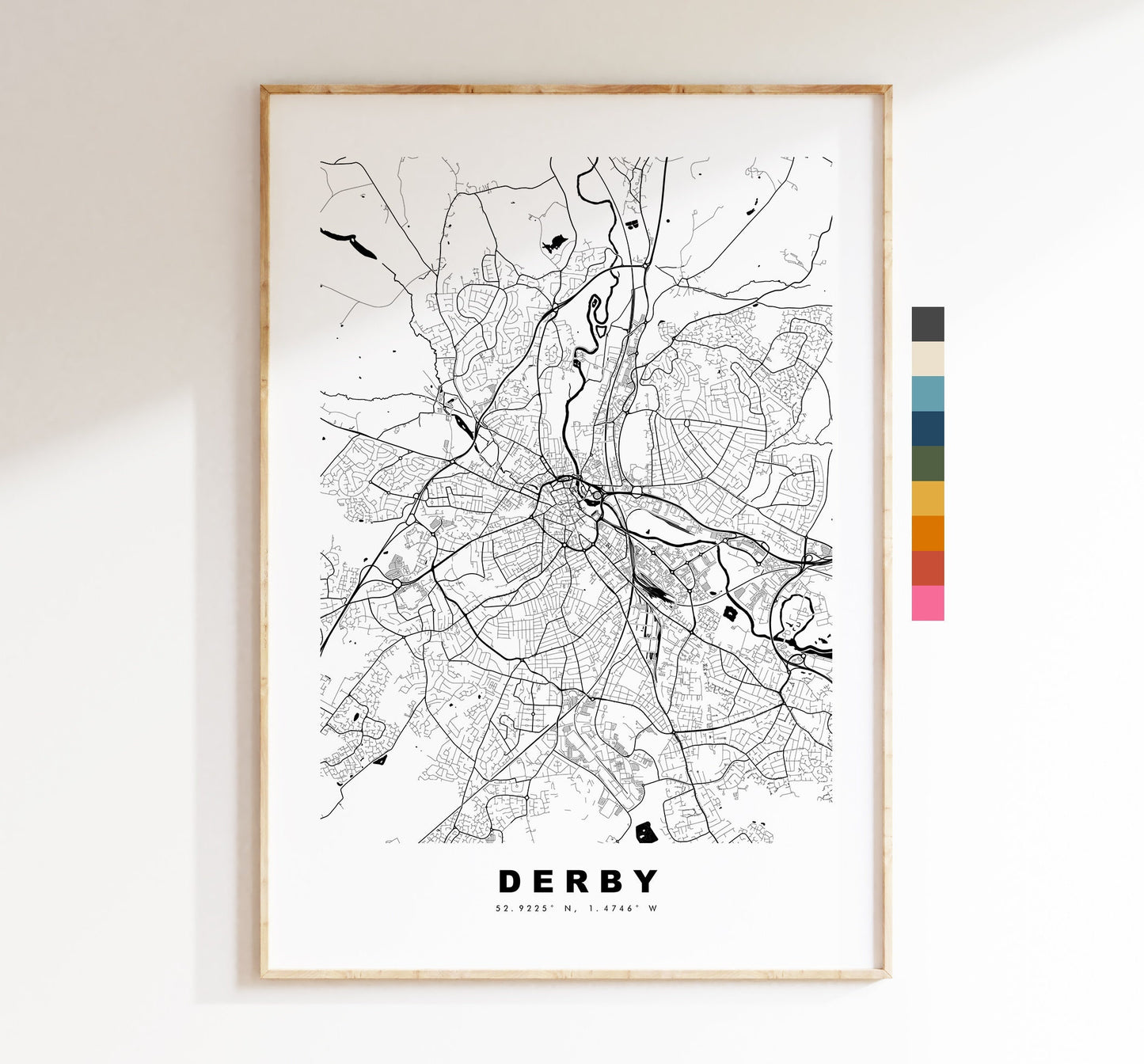 Derby Map Print - Minimalist City Map Poster - Map Wall Art - UK - Derby Print - Derby Poster - Different Colours Available