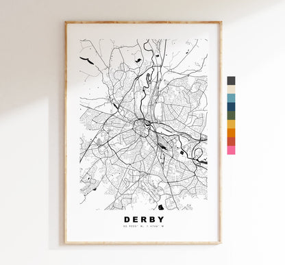 Derby Map Print - Minimalist City Map Poster - Map Wall Art - UK - Derby Print - Derby Poster - Different Colours Available