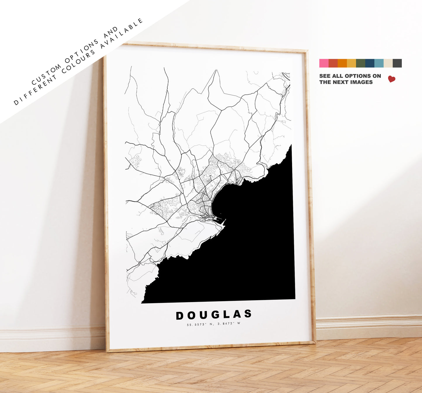 Douglas Map Print - Minimalist City Map Poster - Map Wall Art - Jersey - Douglas Print - Douglas Poster - Different Colours Available