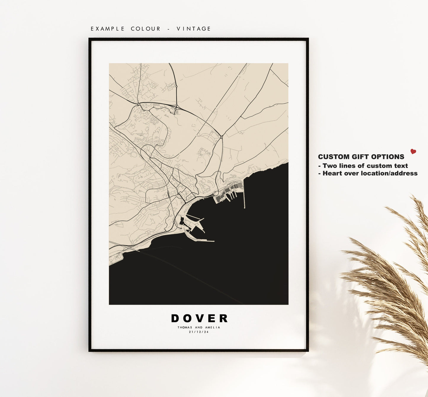 Dover Map Print - Minimalist City Map Poster - Map Wall Art - UK - Dover Print - Dover Poster - Different Colours Available