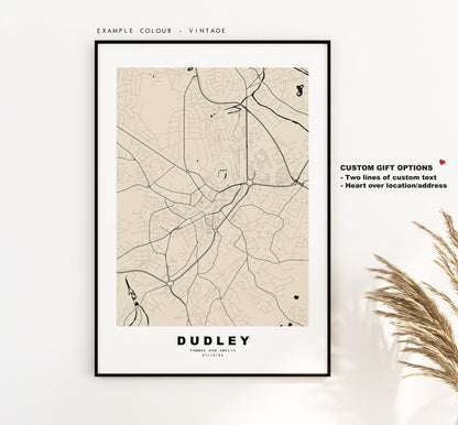 Dudley Map Print - Minimalist City Map Poster - Map Wall Art - UK - Dudley Print - Dudley Poster - Different Colours Available