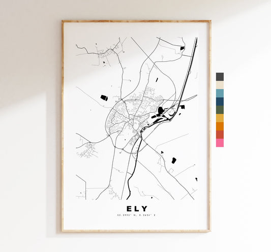 Ely Map Print - Minimalist City Map Poster - Map Wall Art - UK - Ely Print - Ely Poster - Different Colours Available