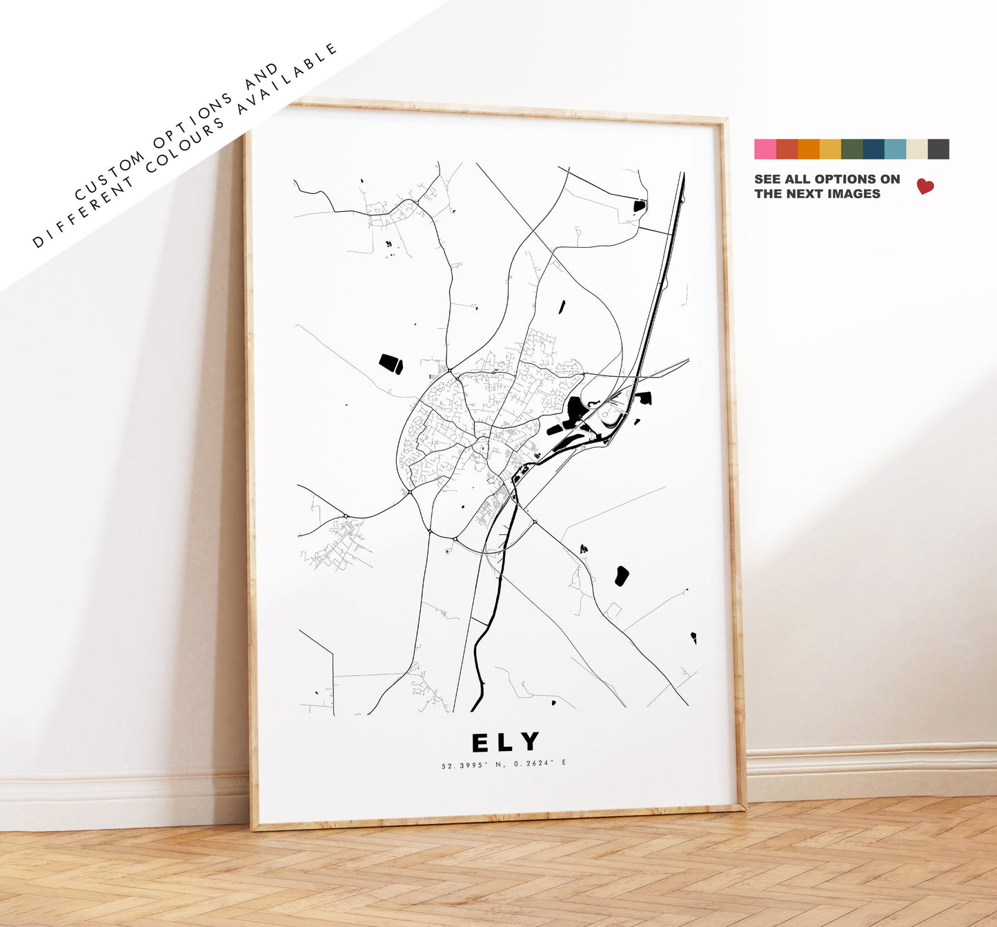 Ely Map Print - Minimalist City Map Poster - Map Wall Art - UK - Ely Print - Ely Poster - Different Colours Available