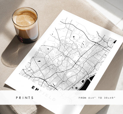 Enfield Map Print - Minimalist City Map Poster - Map Wall Art - UK - Enfield Print - Enfield Poster - Different Colours Available