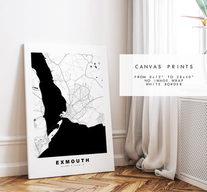 Exmouth Map Print - Minimalist City Map Poster - Map Wall Art - UK - Exmouth Print - Exmouth Poster - Different Colours Available