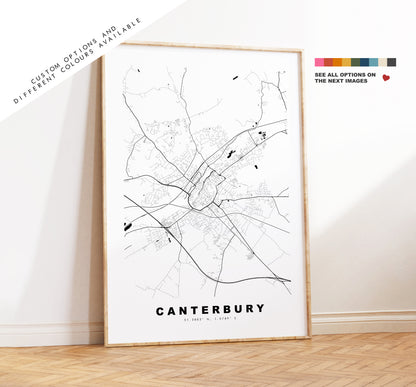 Canterbury Map Print - Minimalist City Map Poster - Map Wall Art - UK - Canterbury Print - Canterbury Poster - Different Colours Available