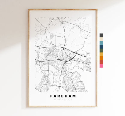 Fareham Map Print - Minimalist City Map Poster - Map Wall Art - UK - Fareham Print - Fareham Poster - Different Colours Available