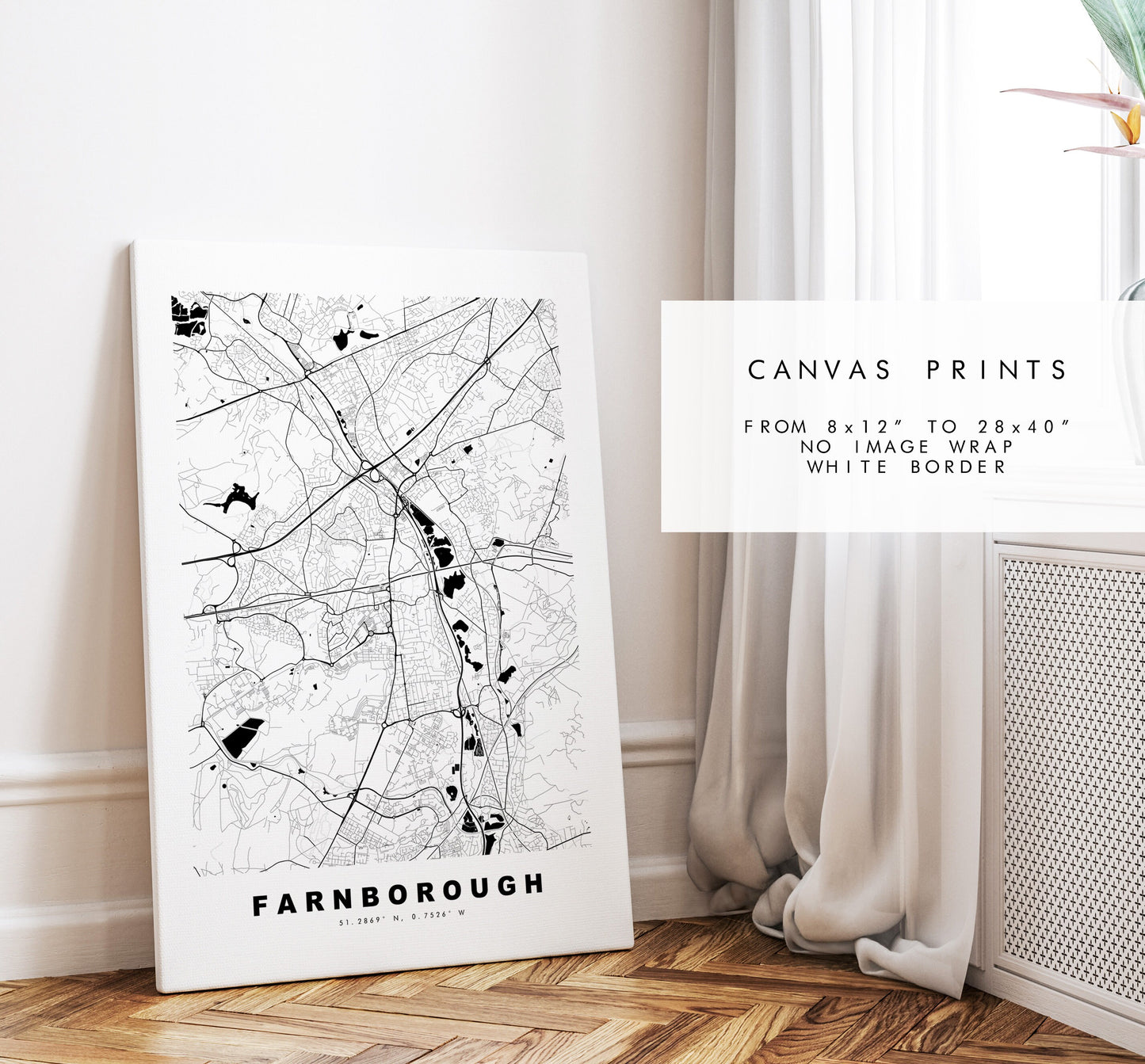 Farnborough Map Print - Minimalist City Map Poster - Map Art - UK - Farnborough Print - Farnborough Poster - Different Colours Available