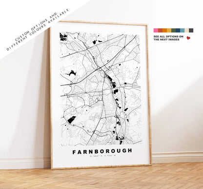 Farnborough Map Print - Minimalist City Map Poster - Map Art - UK - Farnborough Print - Farnborough Poster - Different Colours Available