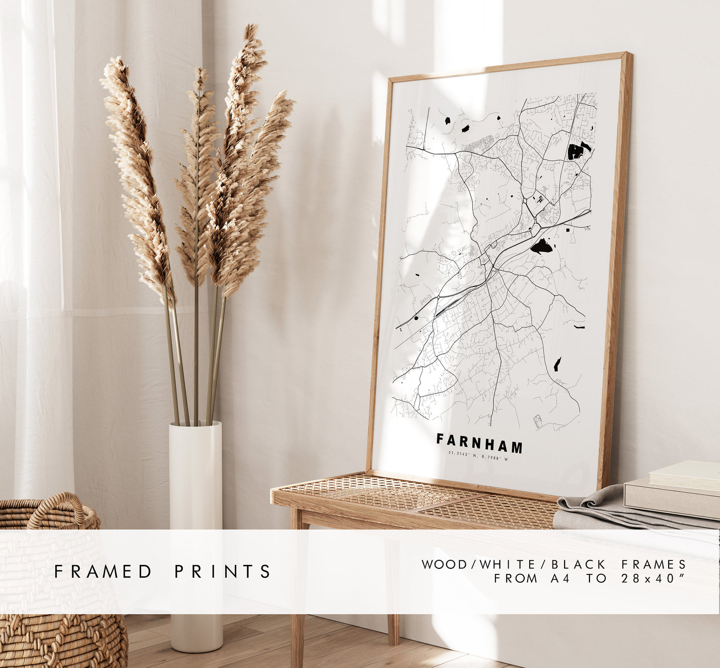 Farnham Map Print - Minimalist City Map Poster - Map Wall Art - UK - Farnham Print - Farnham Poster - Different Colours Available