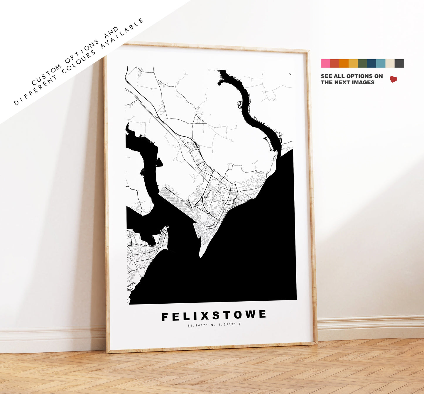 Felixstowe Map Print - Minimalist City Map Poster - Map Wall Art - UK - Felixstowe Print - Felixstowe Poster - Different Colours Available