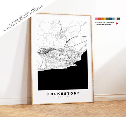 Folkestone Map Print - Minimalist City Map Poster - Map Wall Art - UK - Folkestone Print - Folkestone Poster - Different Colours Available