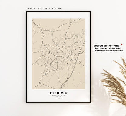 Frome Map Print - Minimalist City Map Poster - Map Wall Art - UK - Frome Print - Frome Poster - Different Colours Available