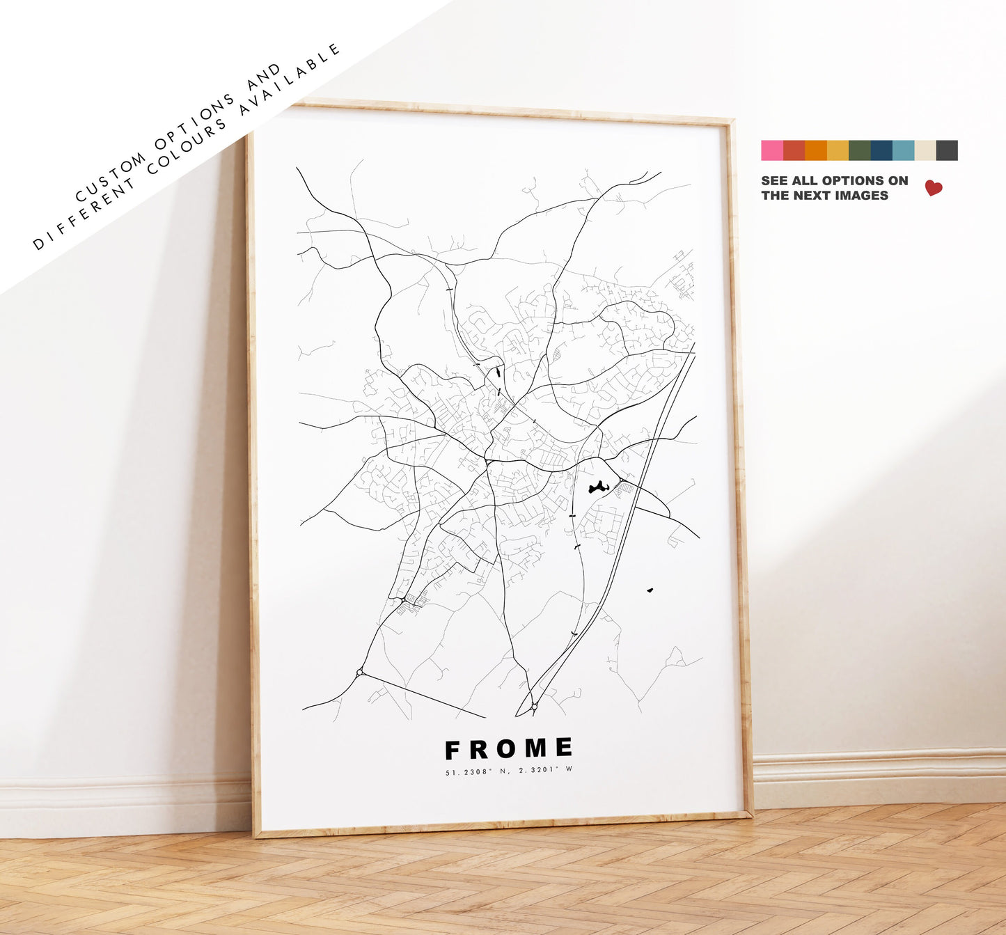 Frome Map Print - Minimalist City Map Poster - Map Wall Art - UK - Frome Print - Frome Poster - Different Colours Available