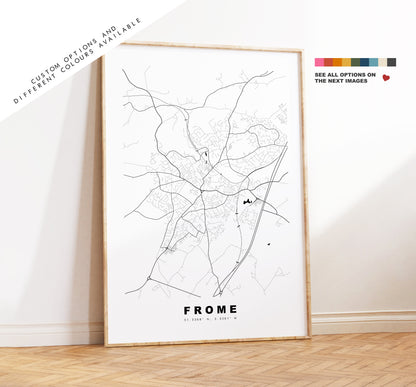 Frome Map Print - Minimalist City Map Poster - Map Wall Art - UK - Frome Print - Frome Poster - Different Colours Available