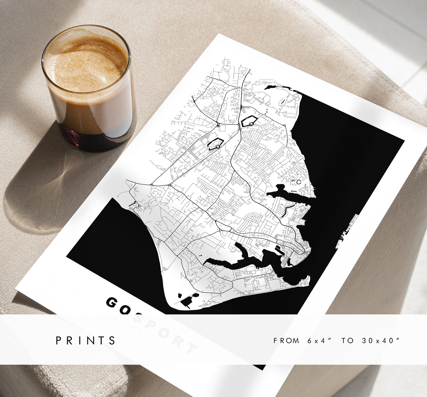 Gosport Map Print - Minimalist City Map Poster - Map Art - UK - Gosport Print - Gosport Poster - Different Colours Available