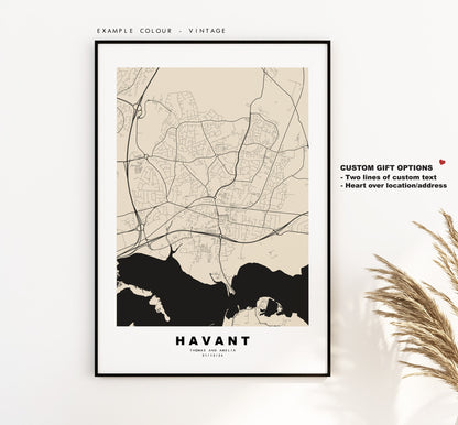 Havant Map Print - Minimalist City Map Poster - Map Art - UK - Havant Print - Havant Poster - Different Colours Available