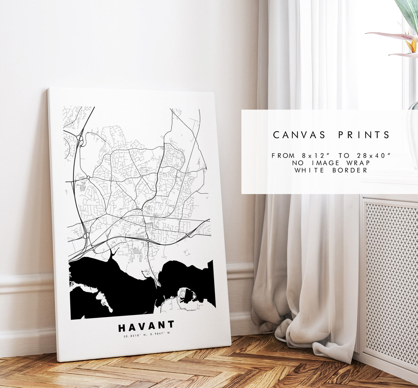 Havant Map Print - Minimalist City Map Poster - Map Art - UK - Havant Print - Havant Poster - Different Colours Available