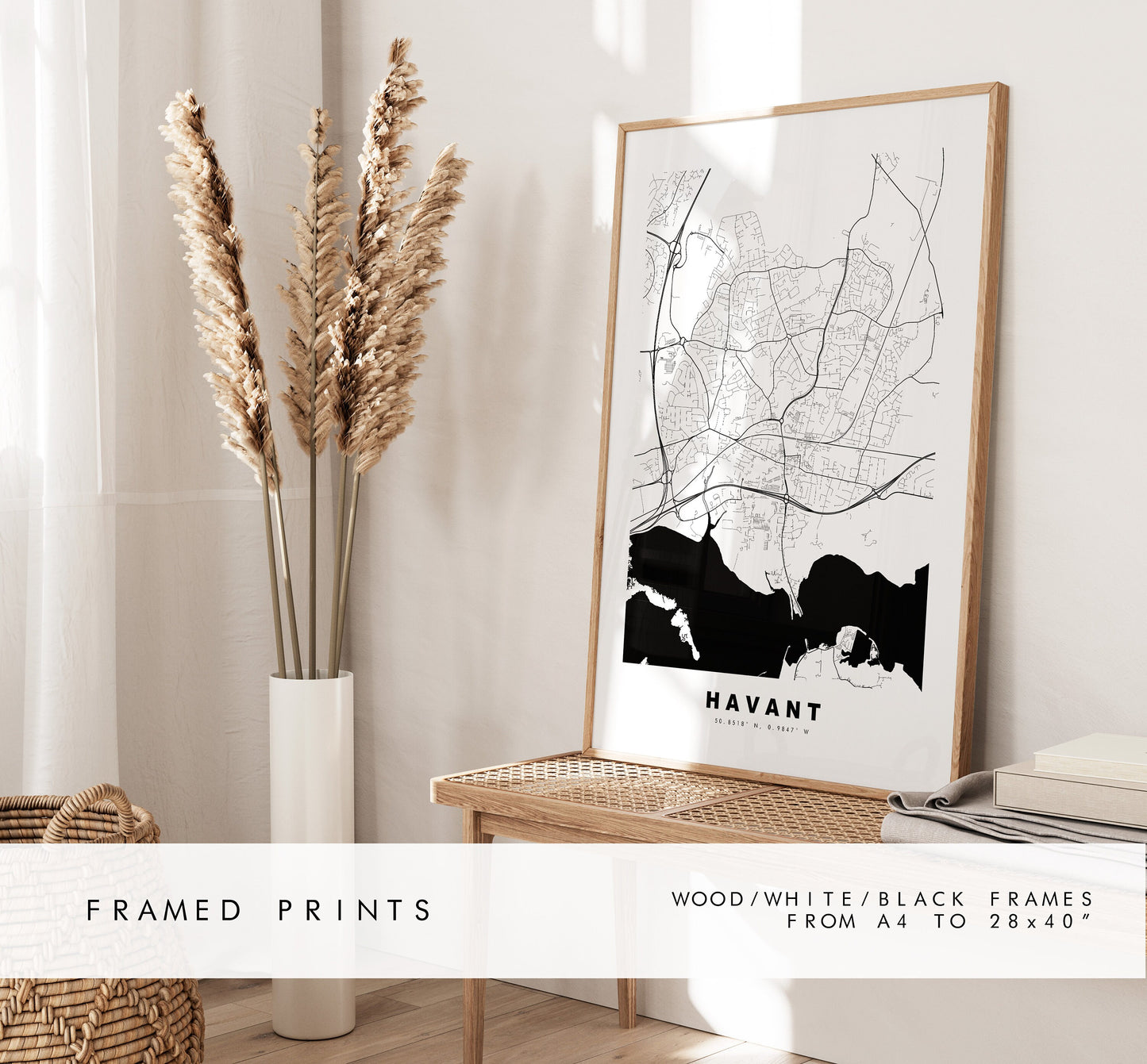 Havant Map Print - Minimalist City Map Poster - Map Art - UK - Havant Print - Havant Poster - Different Colours Available