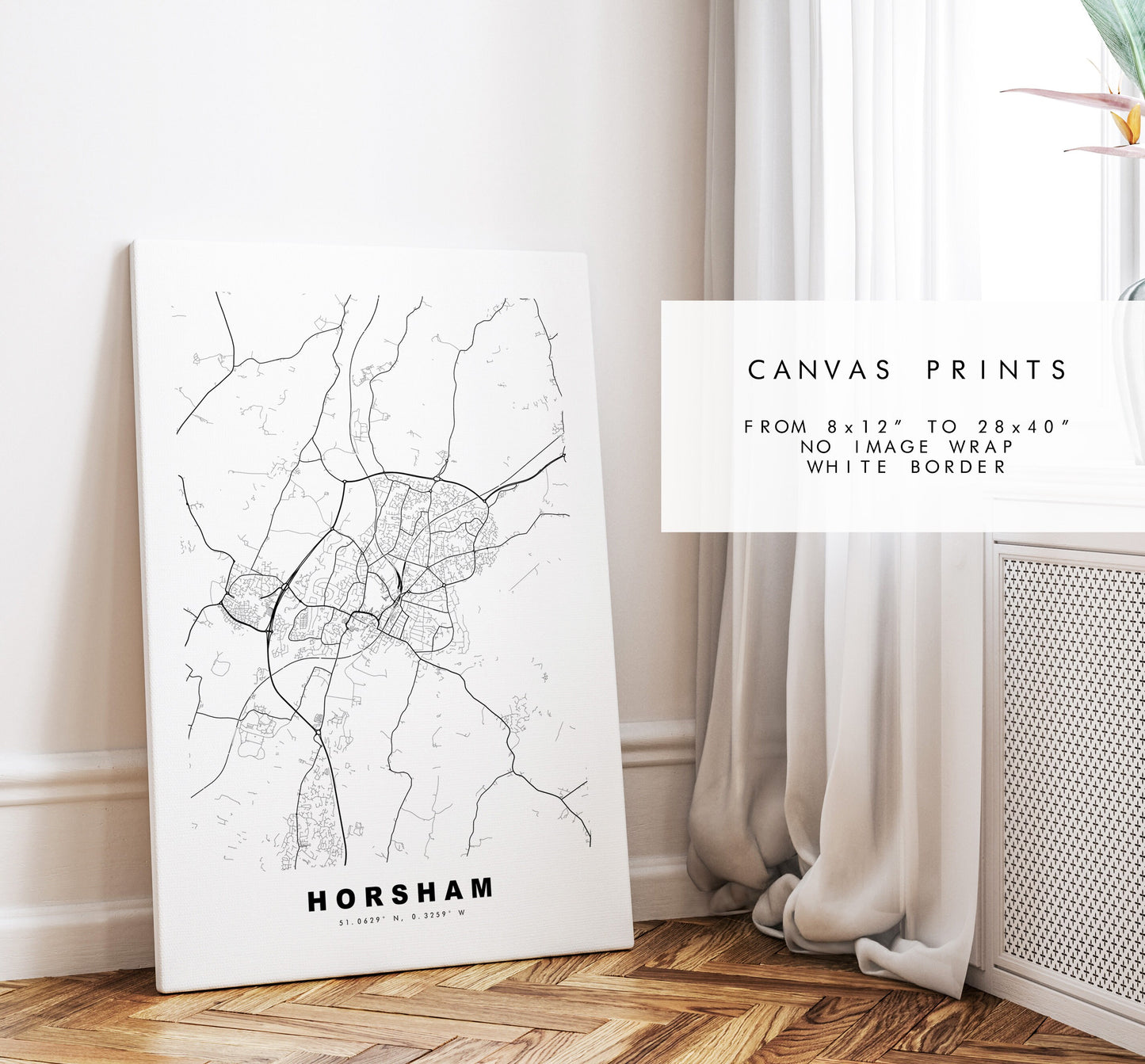 Horsham Map Print - Minimalist City Map Poster - Map Art - UK - Horsham Print - Horsham Poster - Different Colours Available