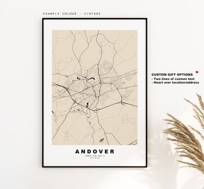 Andover Map Print - Minimalist City Map Poster - Map Art - UK - Andover Print - Andover Poster - Different Colours Available