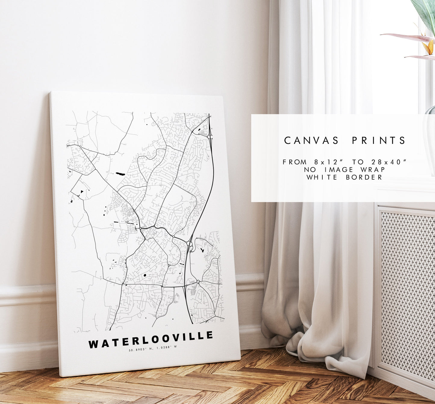 Waterlooville Map Print - Minimalist City Map Poster - Map Art - UK - Waterlooville - Waterlooville Poster - Different Colours Available