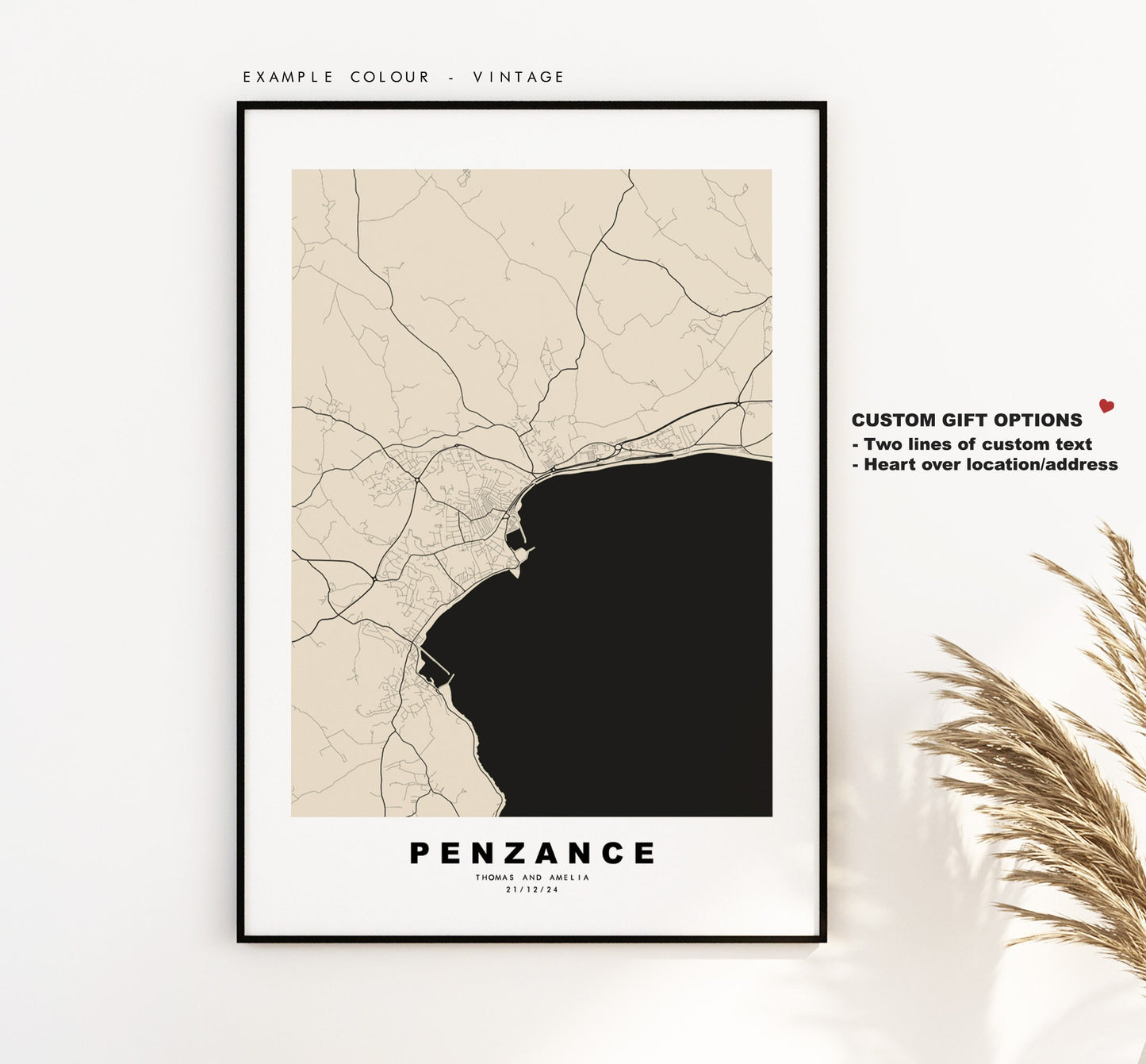 Penzance Map Print - Minimalist City Map Poster - Map Art - UK - Penzance Print - Penzance Poster - Different Colours Available