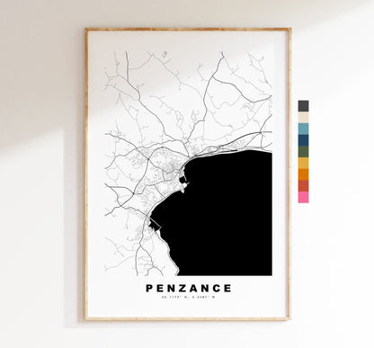 Penzance Map Print - Minimalist City Map Poster - Map Art - UK - Penzance Print - Penzance Poster - Different Colours Available