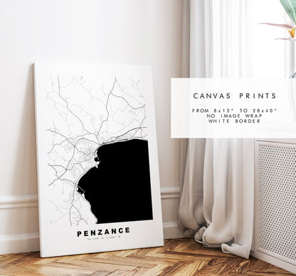 Penzance Map Print - Minimalist City Map Poster - Map Art - UK - Penzance Print - Penzance Poster - Different Colours Available