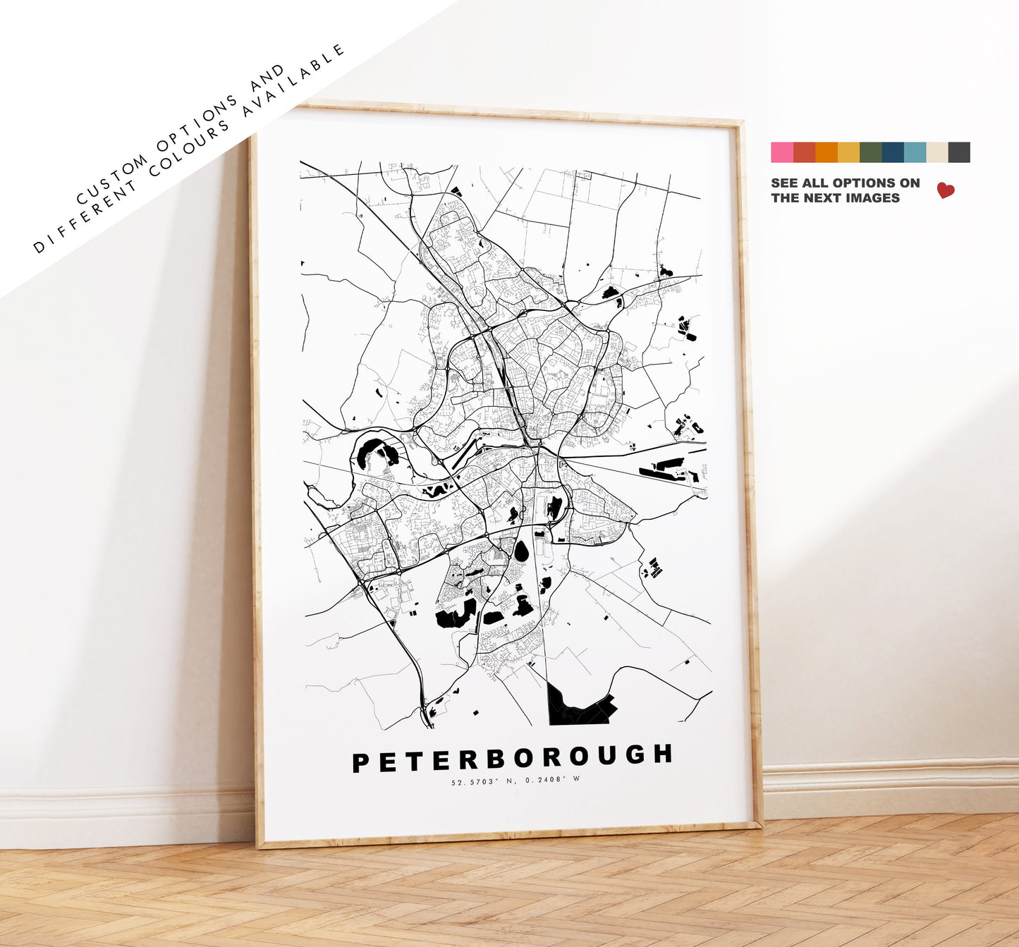 Peterborough Map Print - Minimalist City Map Poster - Map Art - UK - Peterborough Print - Peterborough Poster - Different Colours Available