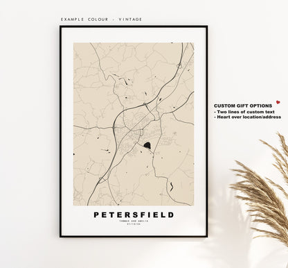 Petersfield Map Print - Minimalist City Map Poster - Map Art - UK - Petersfield Print - Petersfield Poster - Different Colours Available