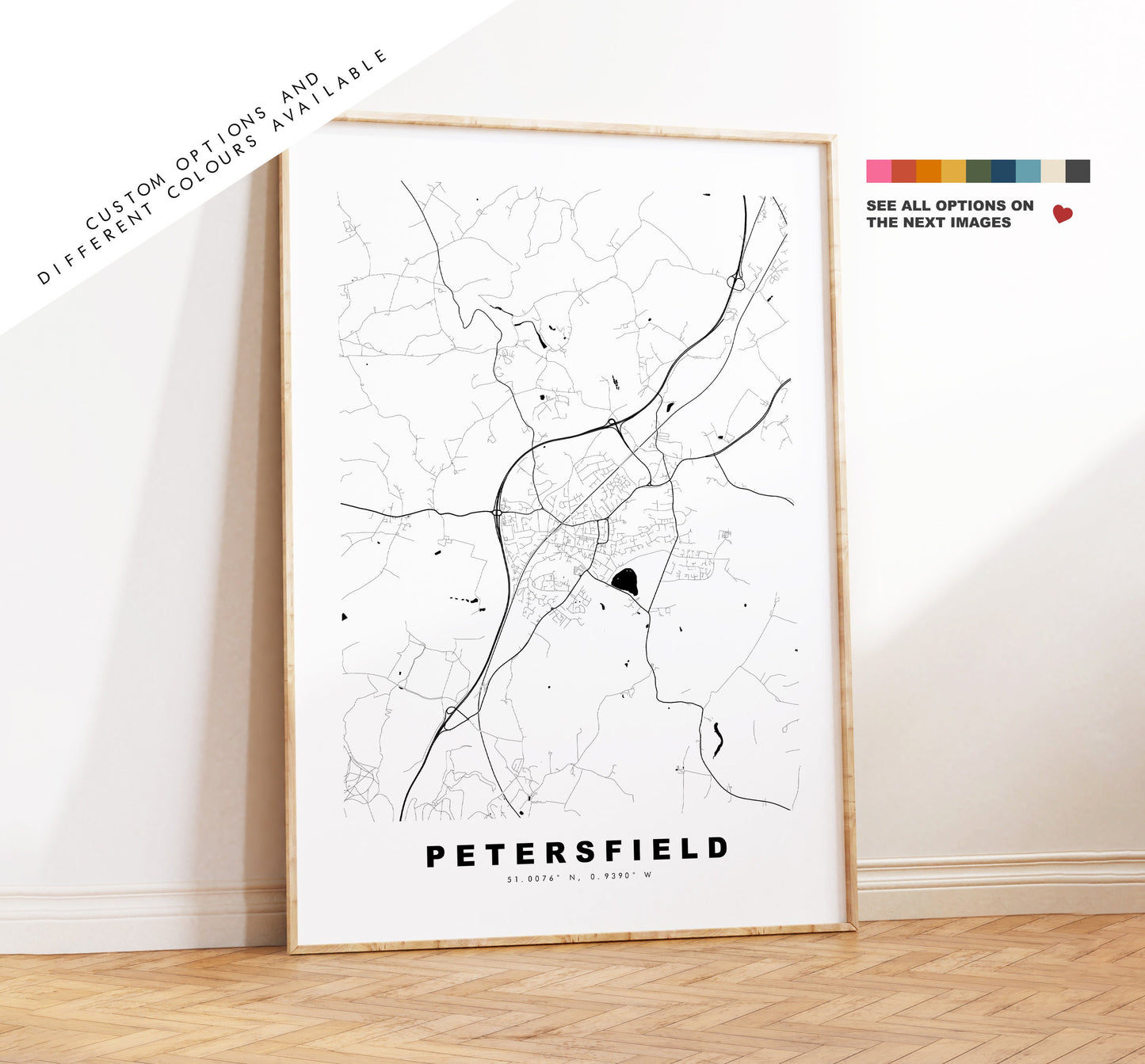 Petersfield Map Print - Minimalist City Map Poster - Map Art - UK - Petersfield Print - Petersfield Poster - Different Colours Available