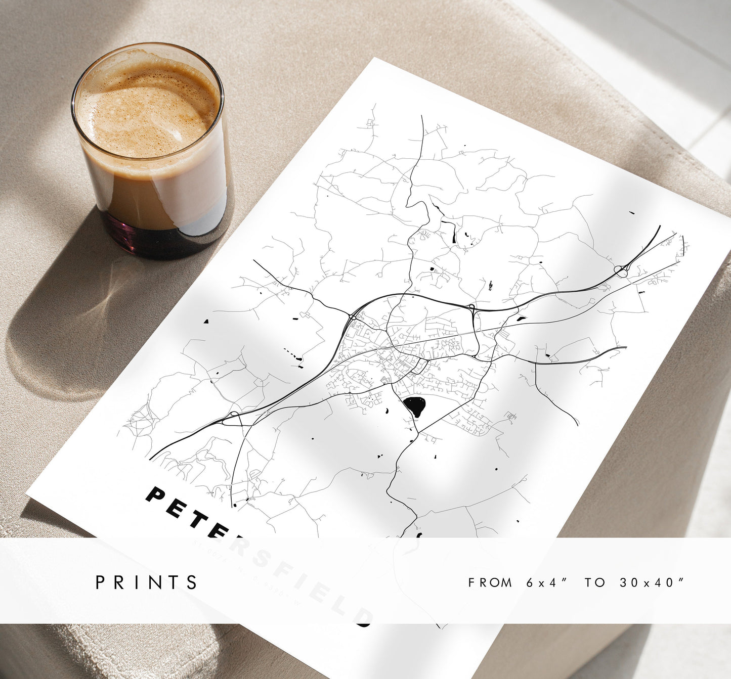 Petersfield Map Print - Minimalist City Map Poster - Map Art - UK - Petersfield Print - Petersfield Poster - Different Colours Available