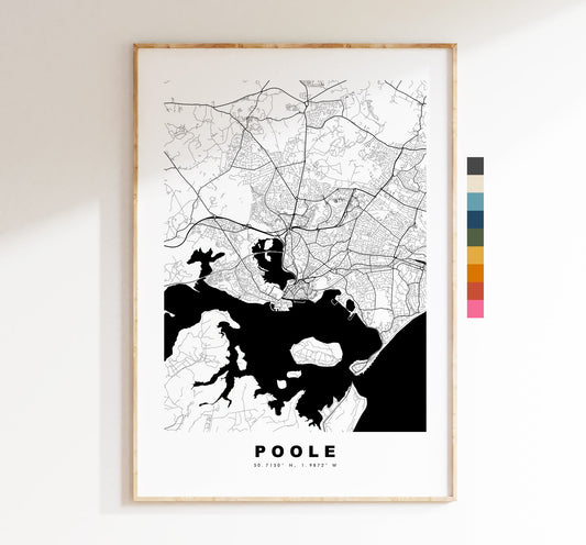 Poole Map Print - Minimalist City Map Poster - Map Art - UK - Poole Print - Poole Poster - Different Colours Available