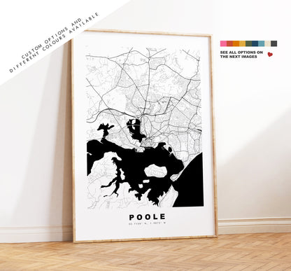 Poole Map Print - Minimalist City Map Poster - Map Art - UK - Poole Print - Poole Poster - Different Colours Available