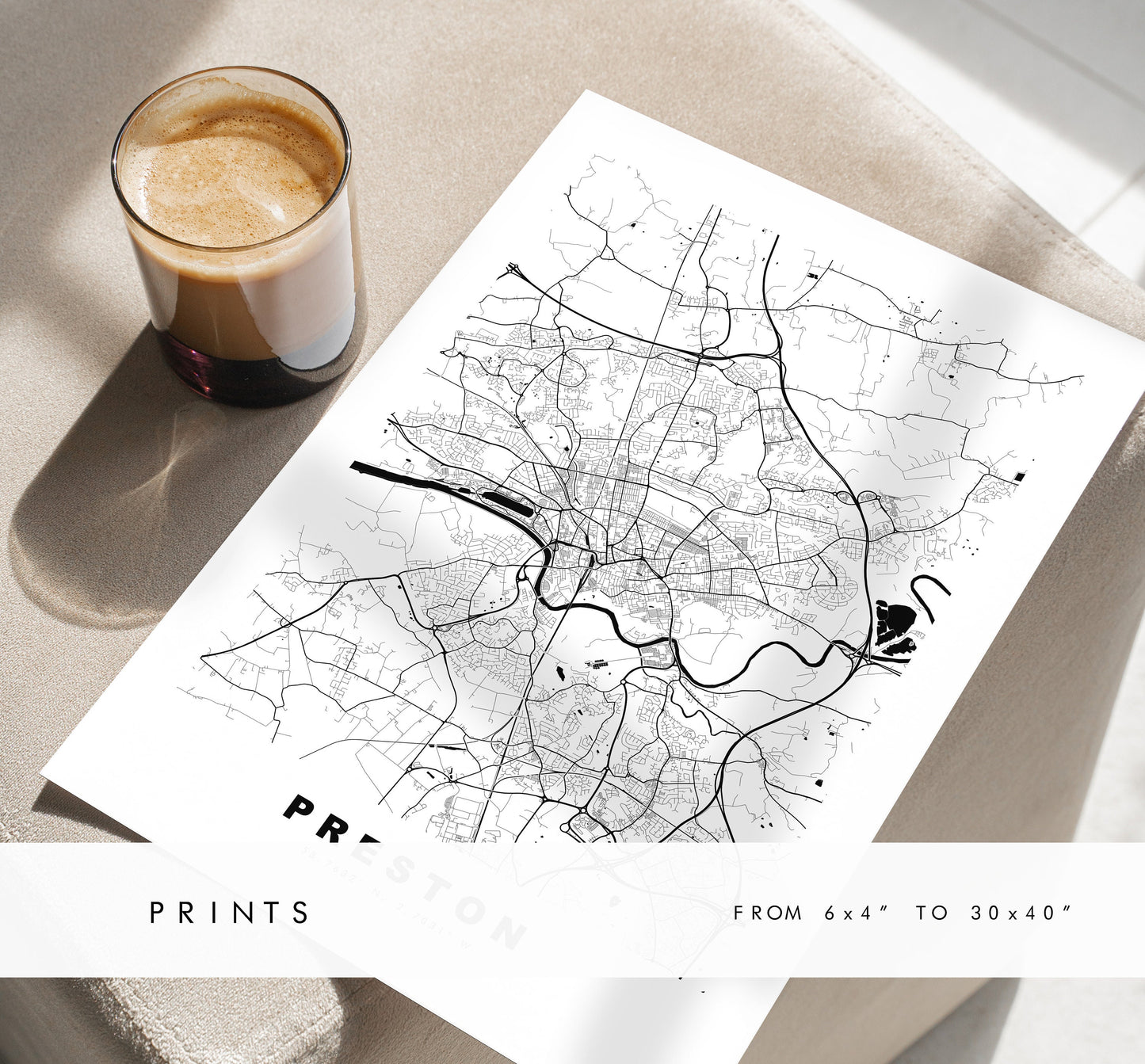 Preston Map Print - Minimalist City Map Poster - Map Art - UK - Preston Print - Preston Poster - Different Colours Available