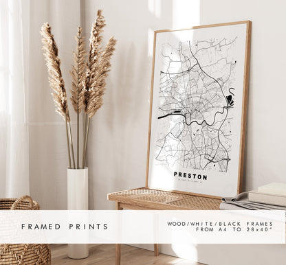 Preston Map Print - Minimalist City Map Poster - Map Art - UK - Preston Print - Preston Poster - Different Colours Available