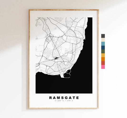 Ramsgate Map Print - Minimalist City Map Poster - Map Art - UK - Ramsgate Print - Ramsgate Poster - Different Colours Available