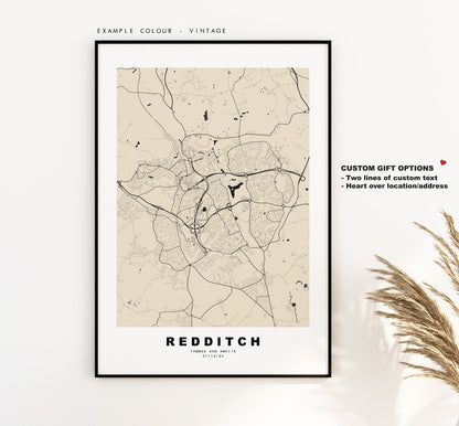 Redditch Map Print - Minimalist City Map Poster - Map Art - UK - Redditch Print - Redditch Poster - Different Colours Available