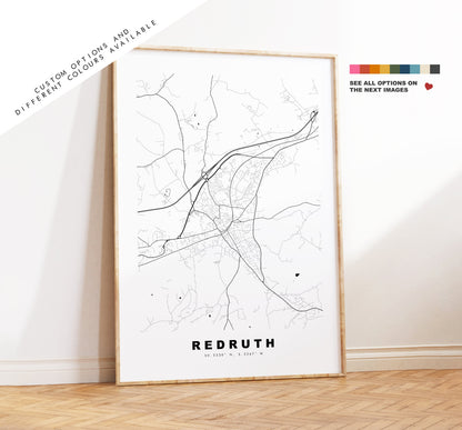 Redruth Map Print - Minimalist City Map Poster - Map Art - UK - Redruth Print - Redruth Poster - Different Colours Available