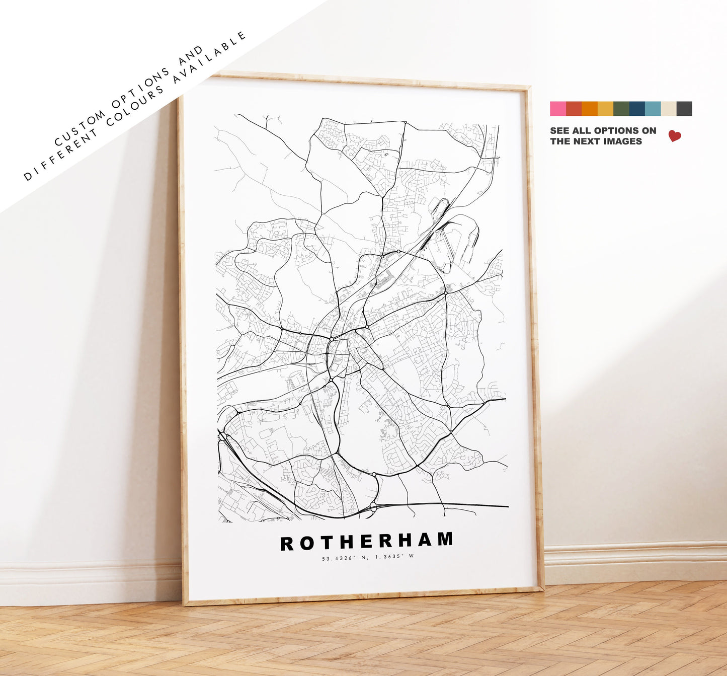 Rotherham Map Print - Minimalist City Map Poster - Map Art - UK - Rotherham Print - Rotherham Poster - Different Colours Available