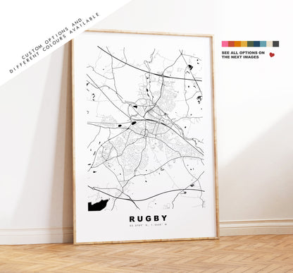 Rugby Map Print - Minimalist City Map Poster - Map Art - UK - Rugby Print - Rugby Poster - Different Colours Available