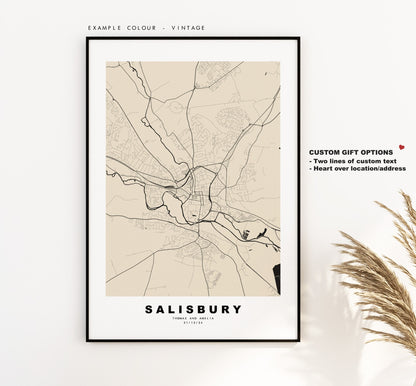 Salisbury Map Print - Minimalist City Map Poster - Map Art - UK - Salisbury Print - Salisbury Poster - Different Colours Available