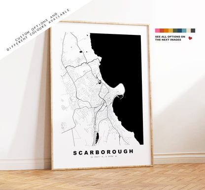 Scarborough Map Print - Minimalist City Map Poster - Map Art - UK - Scarborough Print - Scarborough Poster - Different Colours Available