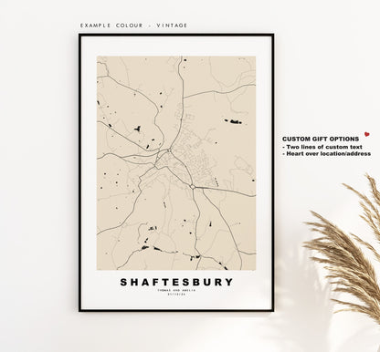 Shaftesbury Map Print - Minimalist City Map Poster - Map Art - UK - Shaftesbury Print - Shaftesbury Poster - Different Colours Available