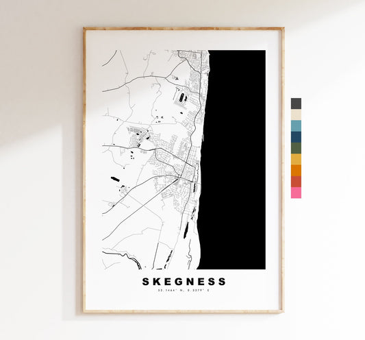 Skegness Map Print - Minimalist City Map Poster - Map Art - UK - Skegness Print - Skegness Poster - Different Colours Available