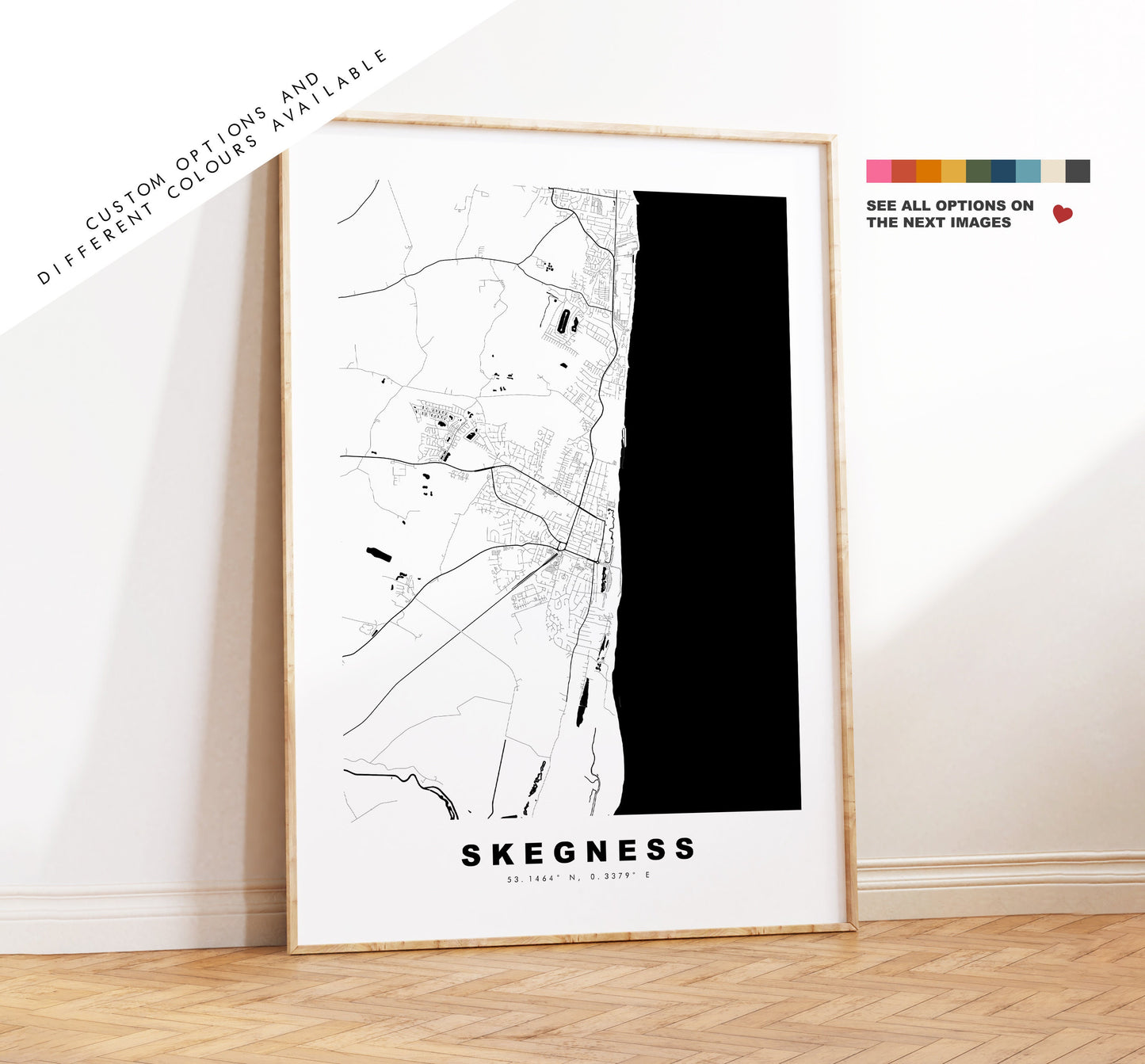 Skegness Map Print - Minimalist City Map Poster - Map Art - UK - Skegness Print - Skegness Poster - Different Colours Available